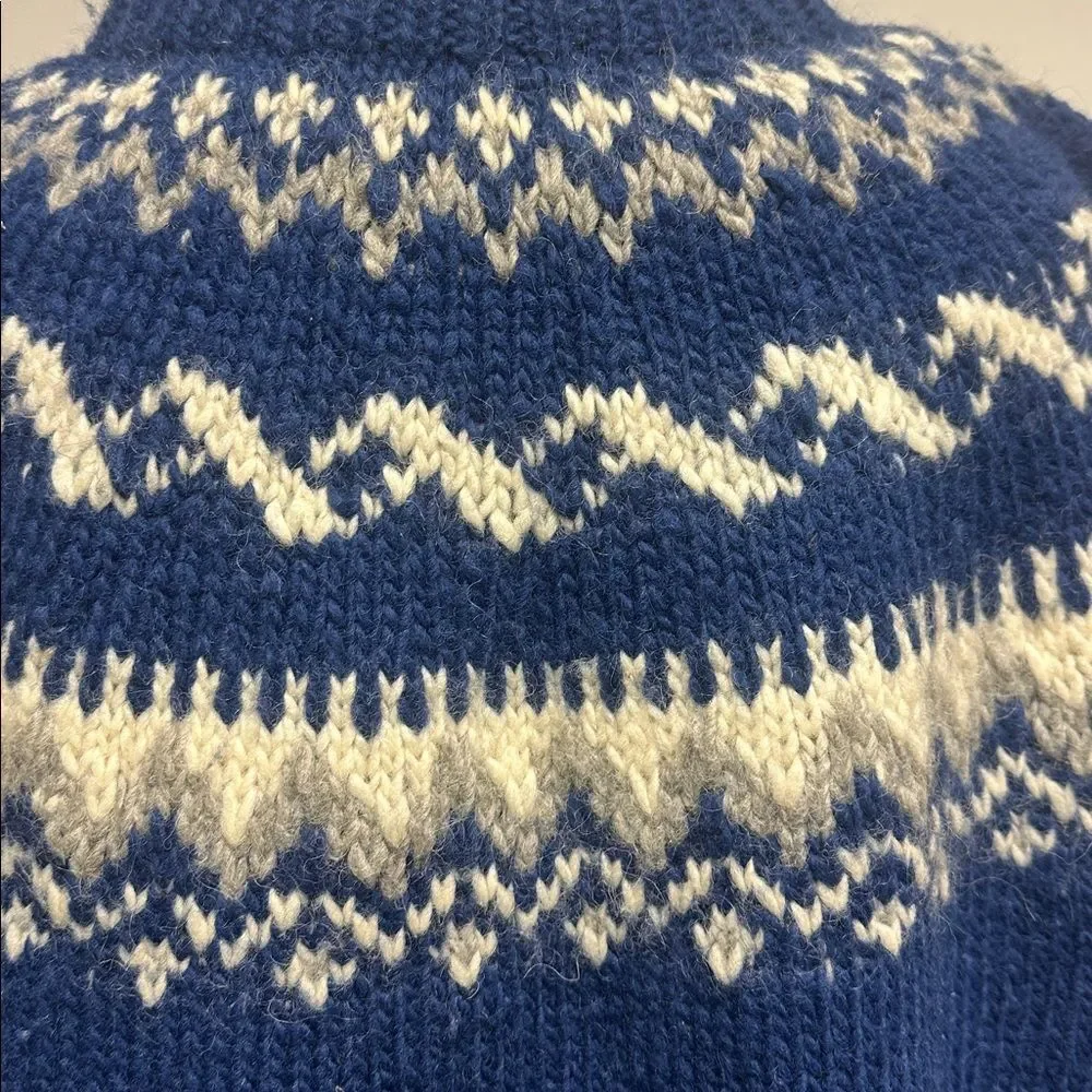 Hand Knitted Wool Sweater, Blue, White Grey Icelandic Norwegian Jumper Crew-neck